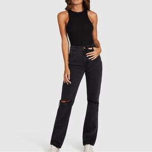 ROLLA'S Original High Rise Straight Black Wash Distressed Relaxed Denim Jeans